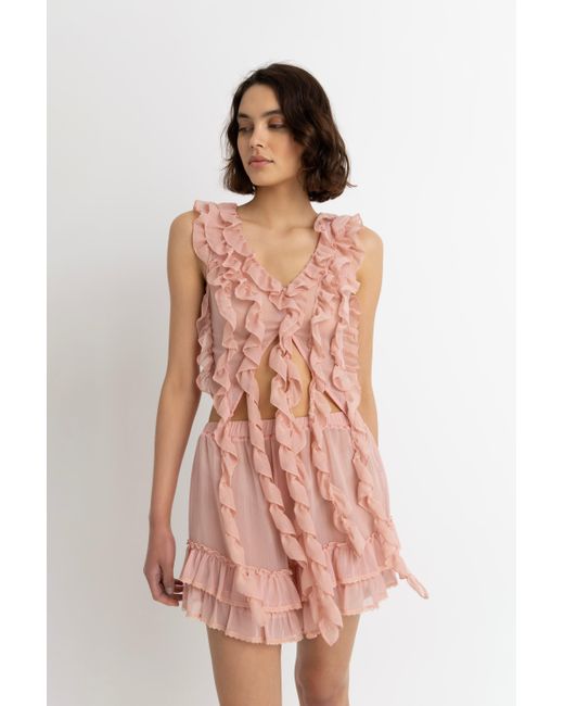 Amy Lynn Pink Paola Ruffle Chiffon Top