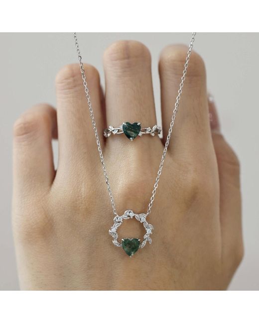 Azura Jewelry New York Green Everlasting Heart Moss Agate Ring Vermeil