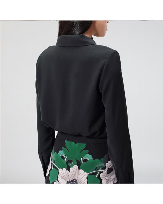 Smart and Joy Blue Flower Print Jabot Collar Blouse