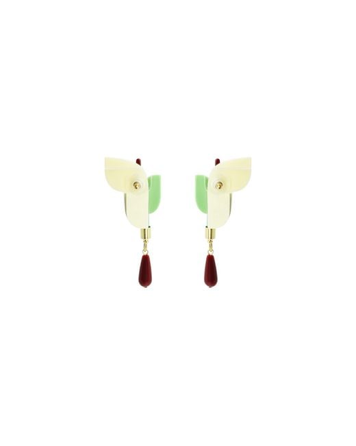 Gissa Bicalho Green Neutrals Handmade Acrylic Earring Anthurium Vanilla