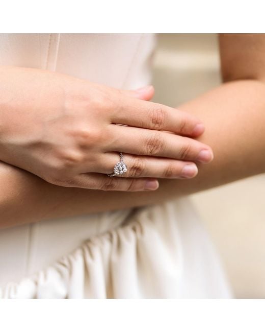 Spero London White Scallop Shell Pearl Sterling Ring