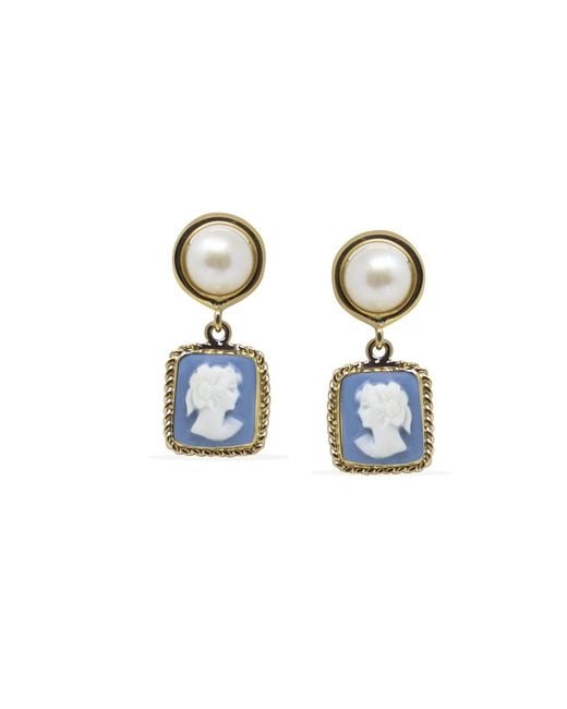 Vintouch Italy The Beloved Gold-plated Sky Blue Cameo And Pearl Earrings