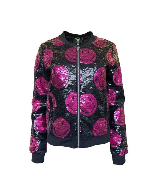 Any Old Iron Pink Smiley Sequin Bomber Jacket