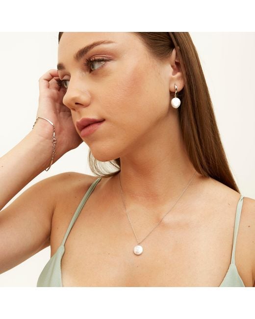 Spero London Metallic Baroque Flat Pearl Coin Pendant Necklace Sterling