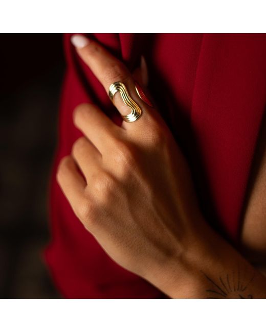 Ebru Jewelry Metallic Golden Flow Cuff Adjustable Ring