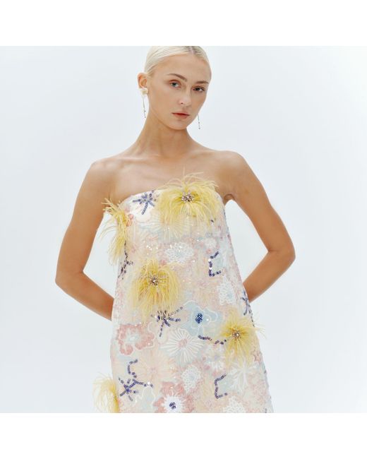 Justin Tong Natural Jessica Strapless Mini Dress