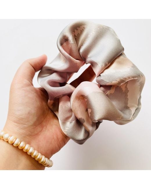 Soft Strokes Silk Pink Neutrals Pure Mulberry Silk French Scrunchie Abstract Print