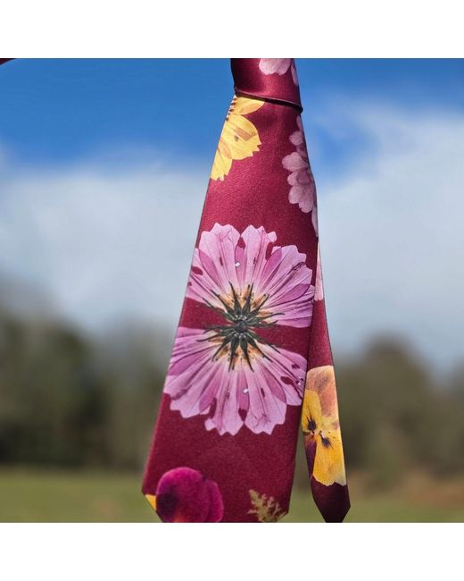 Baines London Red Joy Floral Design Satin Suit Tie