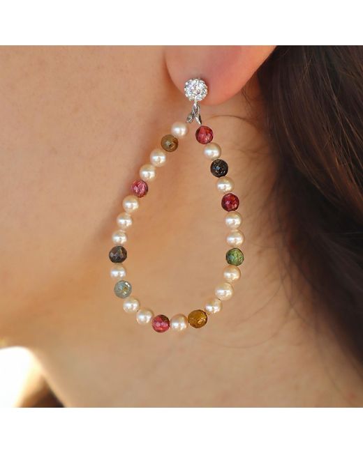 Mineralgems•Studio Pink Tourmaline And Pearl Hoop Earrings