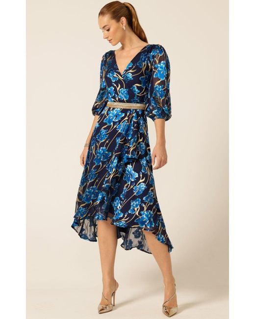 SACHA DRAKE Blue Linnee Wrap Midi Dress