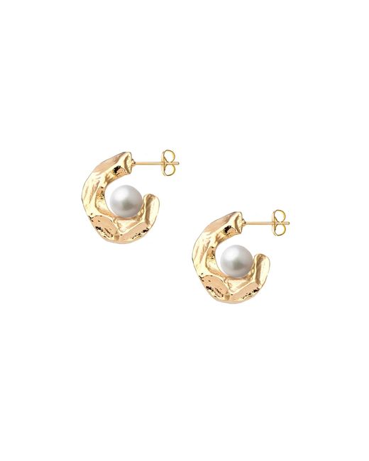 Adriana Pappas Designs Metallic Mini Hammered Pearl Hoops