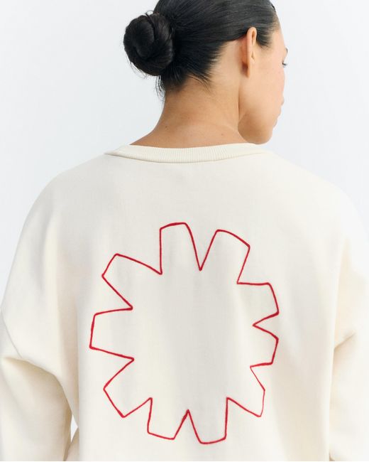 Thinking Mu White Hand-Embroidered Sweatshirt Sonne Jodie