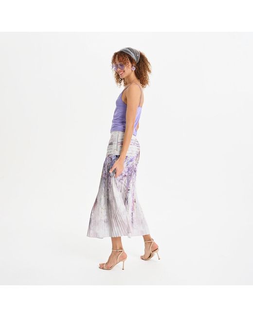 Lalipop Design Purple Abstract Floral Print Pleated Midi Skirt