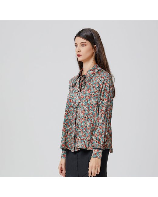 Smart and Joy Brown Ascot-Tie Flower Print Shirt