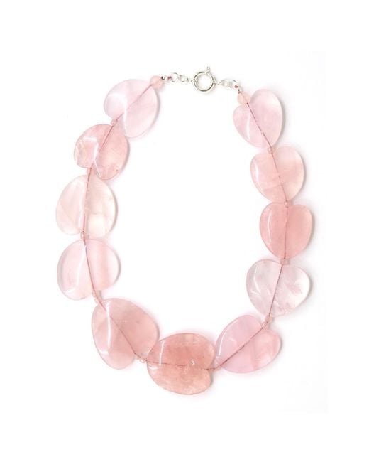 Shar Oke Pink Heart Shaped Madagascan Rose Quartz Necklace