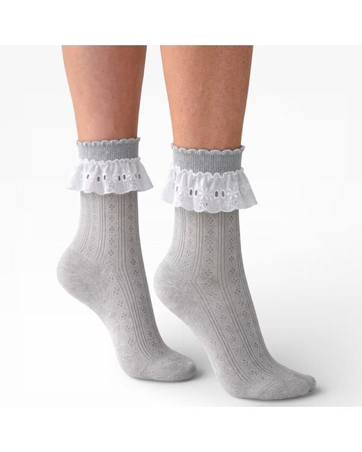 HIGH HEEL JUNGLE by KATHRYN EISMAN Gray Bobby Lace Frill Trim Cotton Bobby Socks