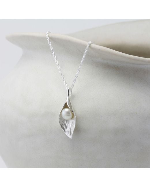Isla Silver Metallic Sterling Calla Lily Pendant With Freshwater Pearl