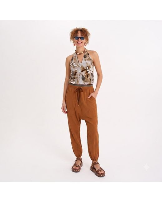 Lalipop Design Brown Muslin Drop-Crotch Jogger Pants