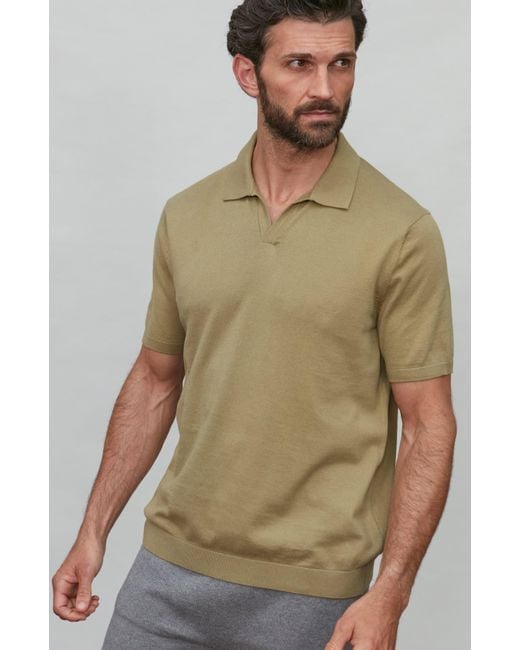 Paul James Knitwear Green Neutrals Ultra Fine Cotton Nathan Buttonless Polo Shirt for men