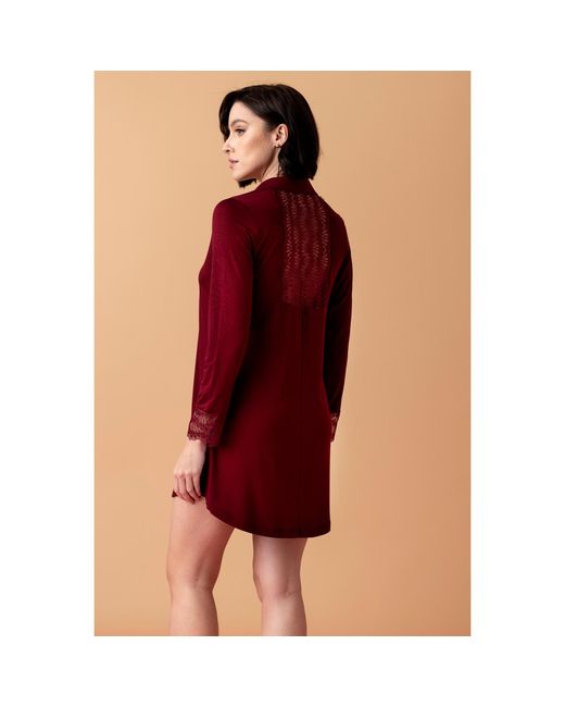 Oh!Zuza Purple Poem Short Button-Down Nightshirt – Wine