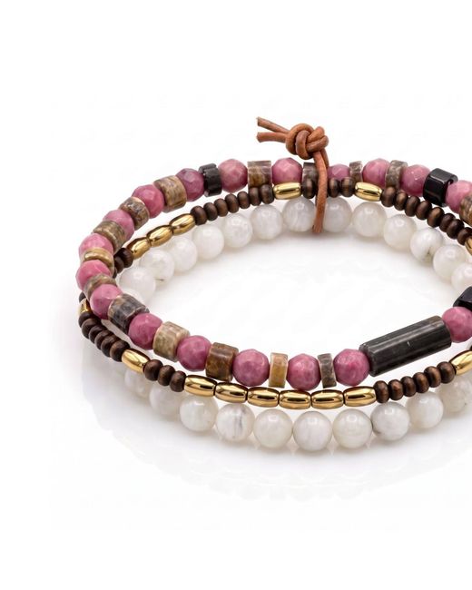 Jaredjamin Pink Cassian Jasper & Pearlescent Quartz Stackable Bracelet Set for men