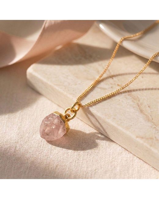 Harfi Metallic Raw Rose Quartz October Birthstone Plated Necklace