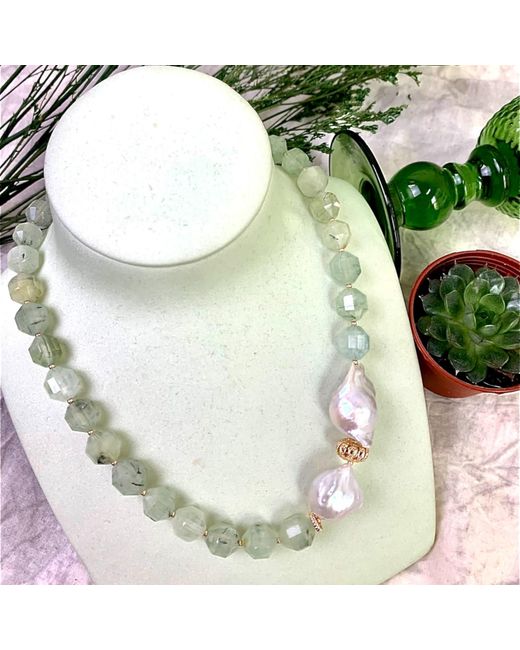 Farra Metallic Olivine With Baroque Pearl Short Necklace