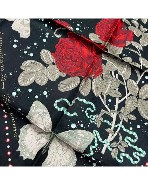 Wenzi Black Midnight Roses Rouge Double Sided Silk Twill Scarf