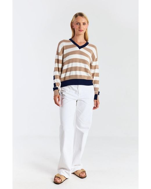 Brodie Cashmere Blue Mesh Stripe V