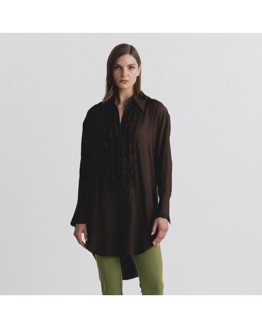 Lindsay Nicholas New York Brown Tuxedo Shirt Dress