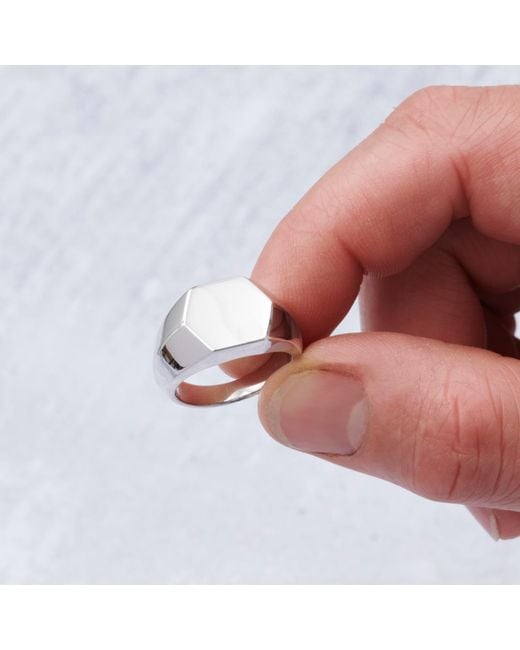 Posh Totty Designs White Sterling Silver Unisex Hexagon Signet Ring for men