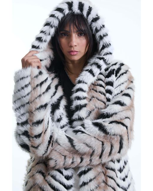 James Lakeland White Faux Fox Belted Long Coat