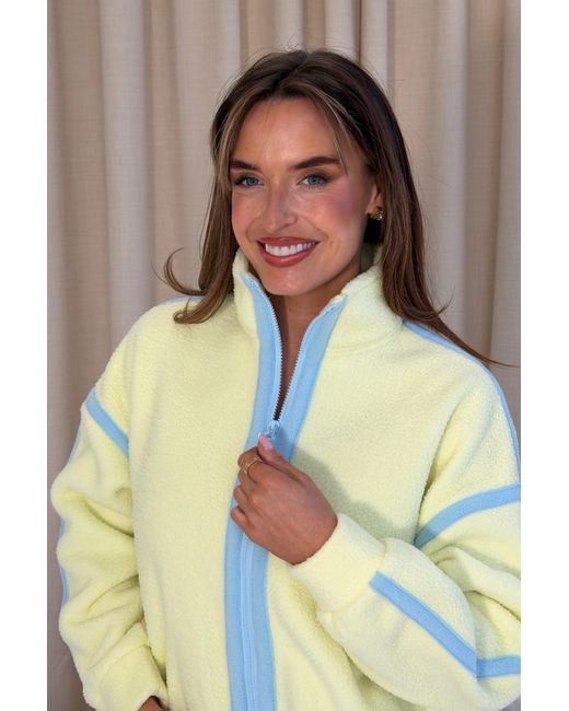 Girl In Mind Yellow Lulu Contrast Binding Full Zip Fleece Lime