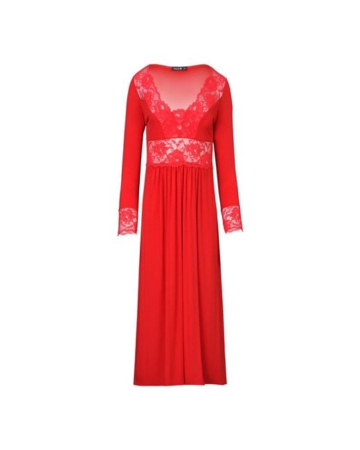 Oh!Zuza Red Maxi Viscose Nightgown With Lace
