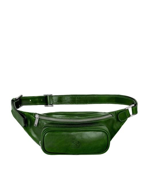 Time Resistance Green Leather Sling Bag Belly Bag for men