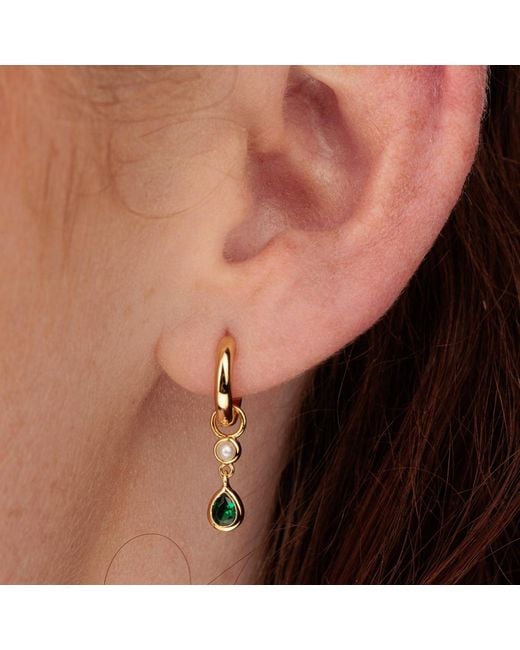 Scream Pretty Metallic Emerald Teardrop & Pearl Charm Hoop Earrings
