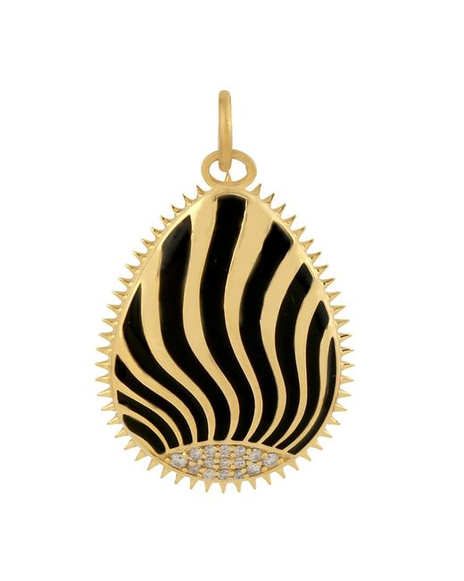 Artisan Metallic 14k Gold Pave Diamond Designer Enamel Charm Pendant Handmade Jewelry