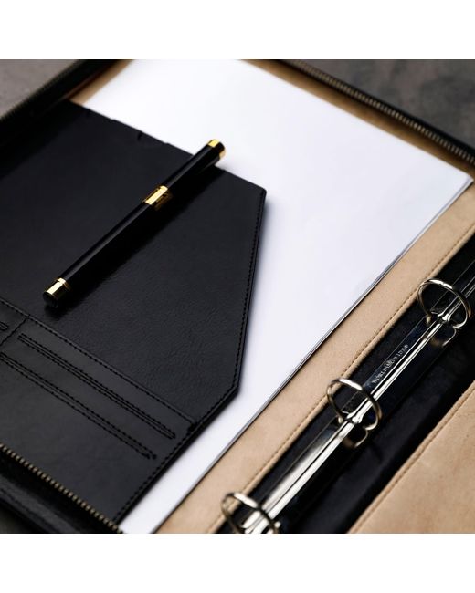 Time Resistance Black Leather Portfolio With Binder