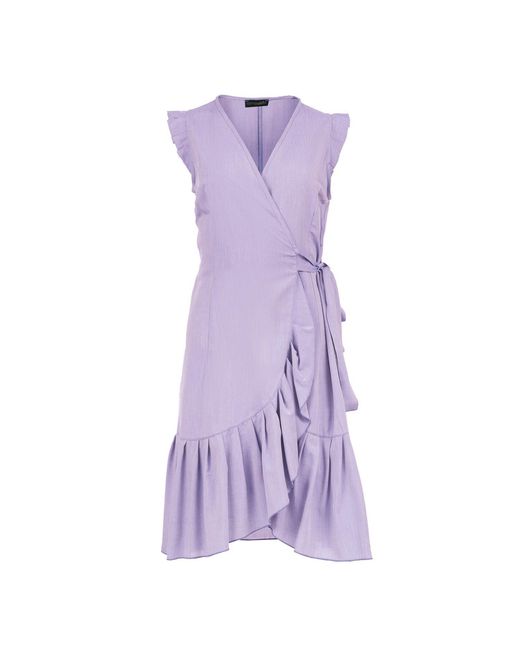 Conquista Purple Lilac Sleeveless Ruffled Wrap Dress