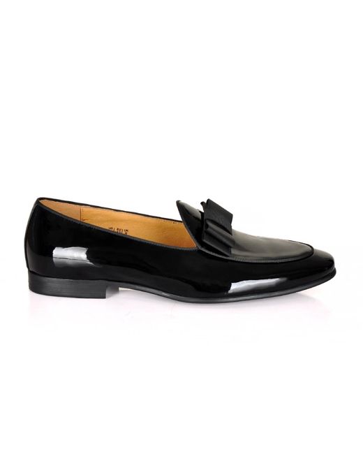 DAVID WEJ Black Bradford Patent Belgian Bowtie Loafers – for men
