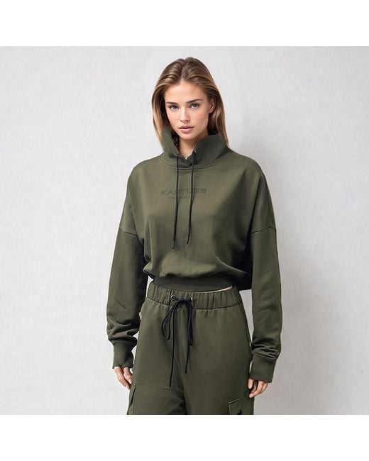 Kapture Green Travel Logo-Print Cropped Hoodie