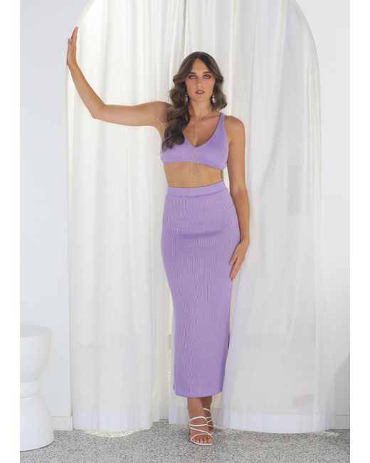 Why Mary Purple Knitted Crop Top & Maxi Pencil Skirt Set