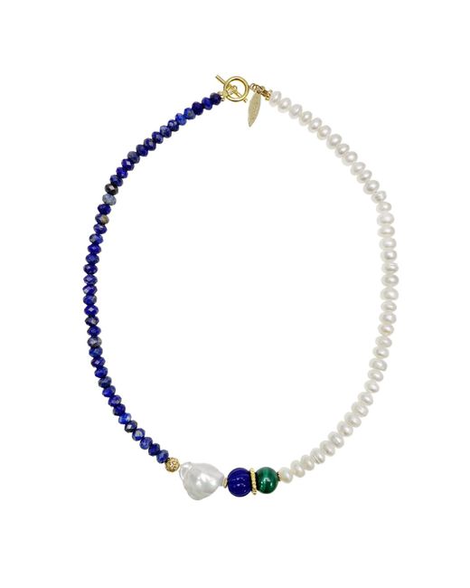 Farra Blue Lapis Lazuli And Baroque Pearl Short Necklace