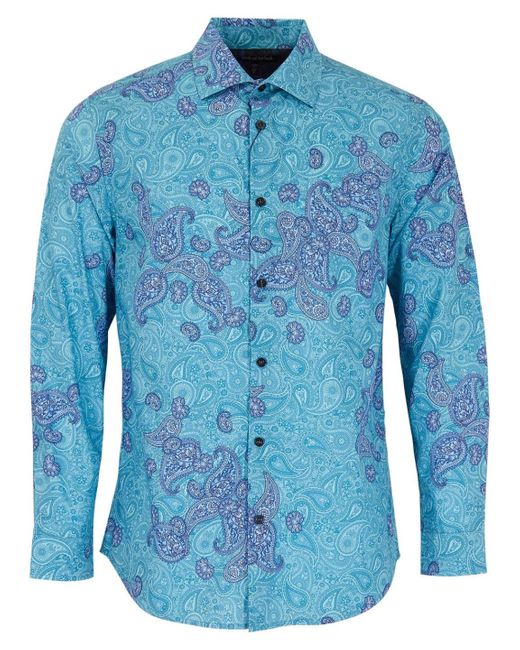 Lords of Harlech Blue Nigel Montgat Paisley Shirt for men