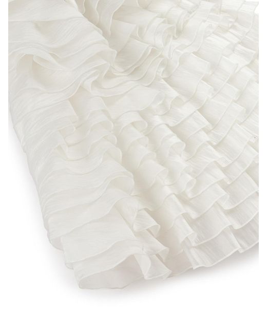 Nocturne White Ecru Mini Dress With Layered Ruffle Details