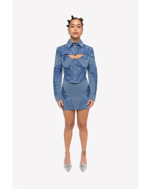 GUILLAUME ALEXANDRE Blue High Waisted Contrast Panel Skirt
