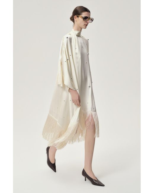 FRONT ROW SHOP Natural Neutrals Stud-Embellished Scarf Dress Ivory