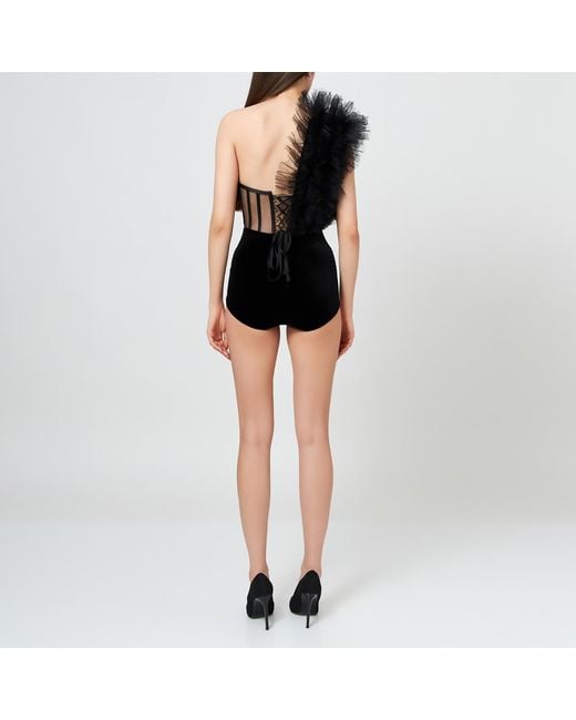 LIA ARAM Black High-Waisted Velvet Shorts