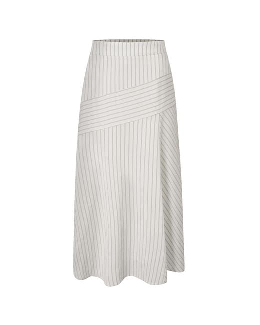 Smart and Joy White Flared Midi Skirt With Stripes
