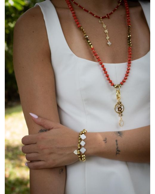 Ebru Jewelry Metallic Spiritual Heart & Lucky Clover Beaded Bracelet Set